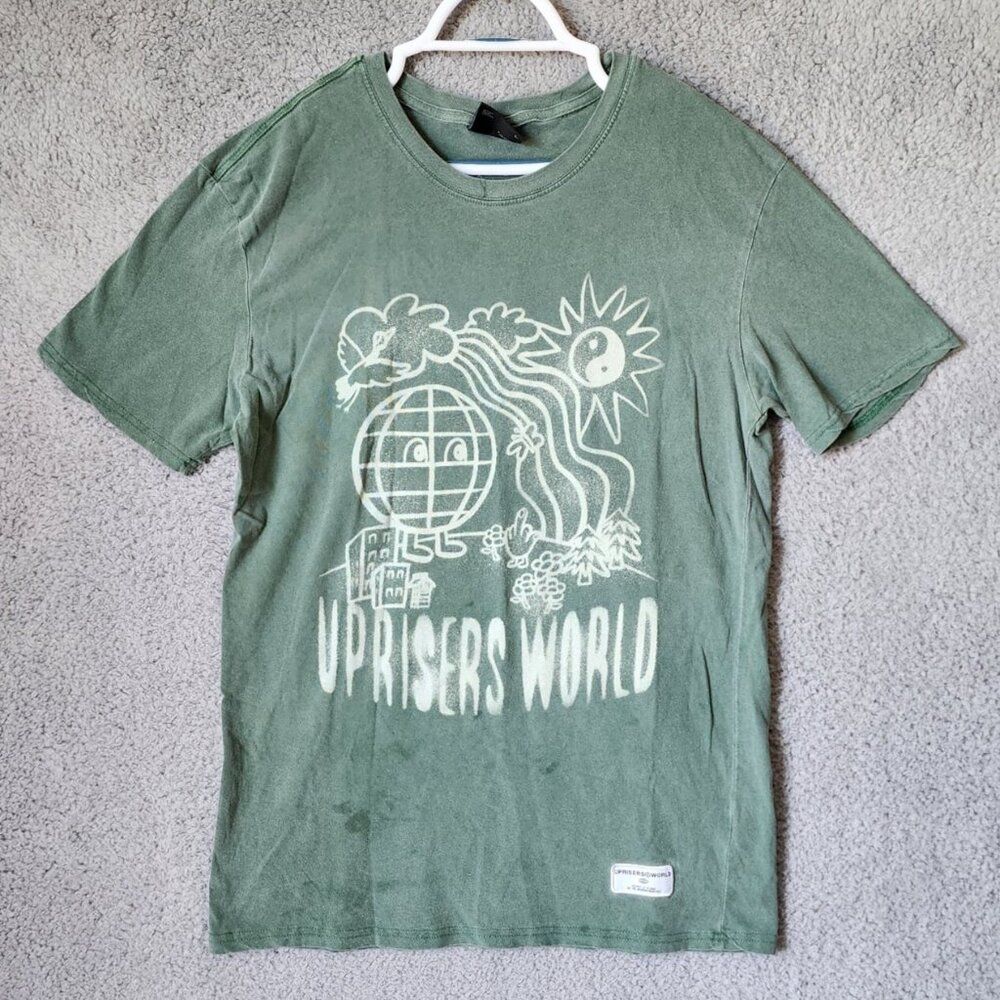 Uprisers World "Its Ok" Green Graphic Street Skate Grunge‎ T Shirt Size Large